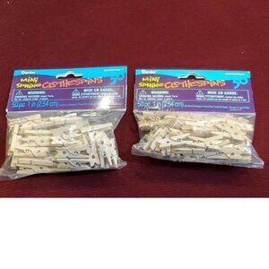 100 mini Natural Wood Clothespins 1 inch Crafts Photos SWAPs NIP
